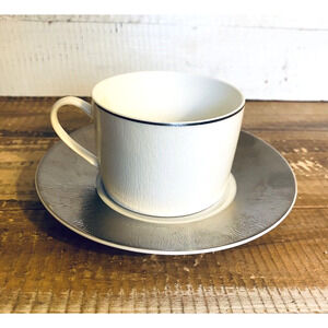 New Bernardaud Phoebe Dune Tea Cup & Saucer Silver Rim